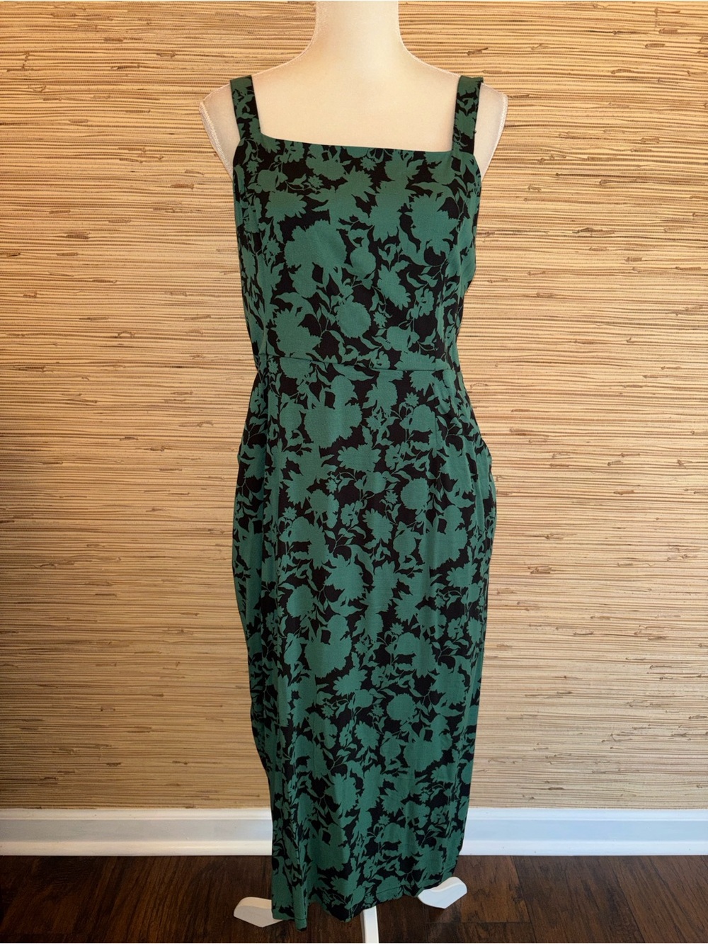 41 Hawthorn Green Floral Sheath Midi Dress green black Square Neck size 10 nwt!